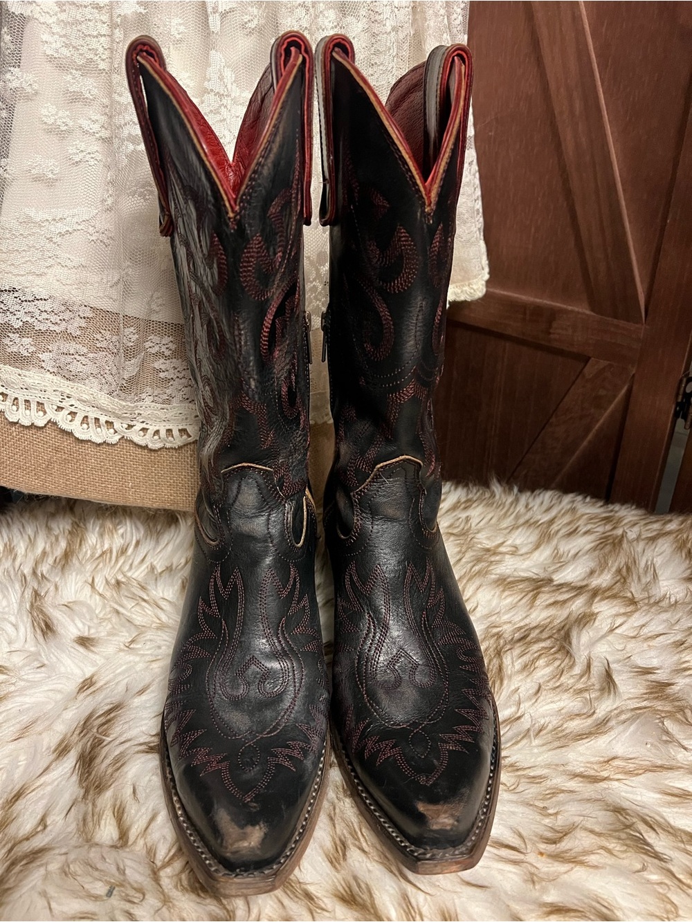 Freebird Wilson Black Leather Western Cowboy Boots with Red Stitching